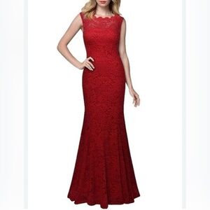 Miusol Red Lace Sleeveless Maxi Dress